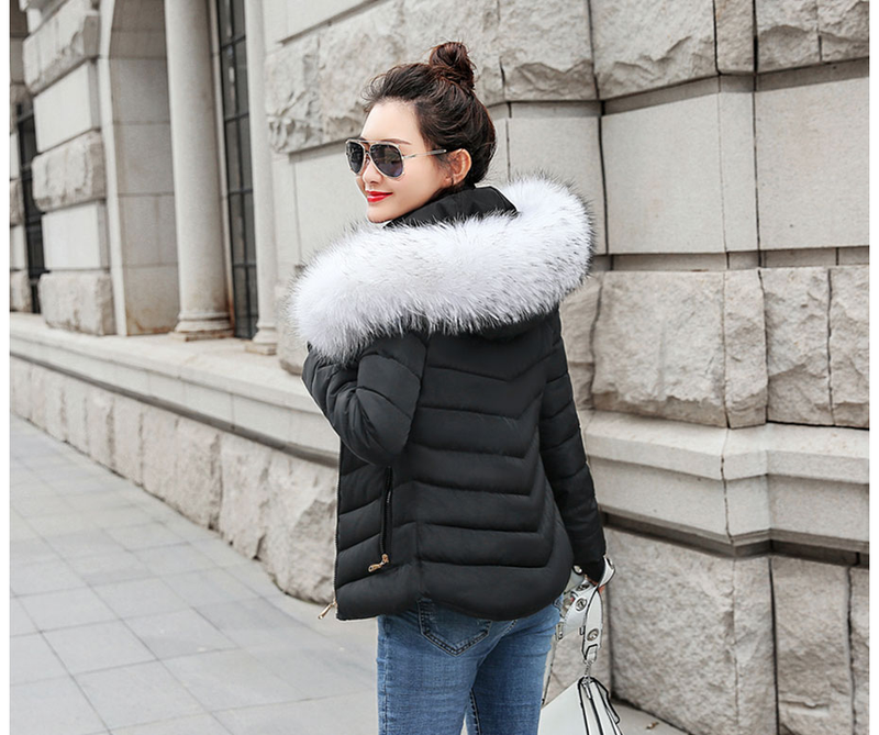 Vinterjacka Dam Parkas för kappa Mode Kvinnlig dunjacka med huva Stor fuskpälskrage Kappa 2019 Höst_voghion.com