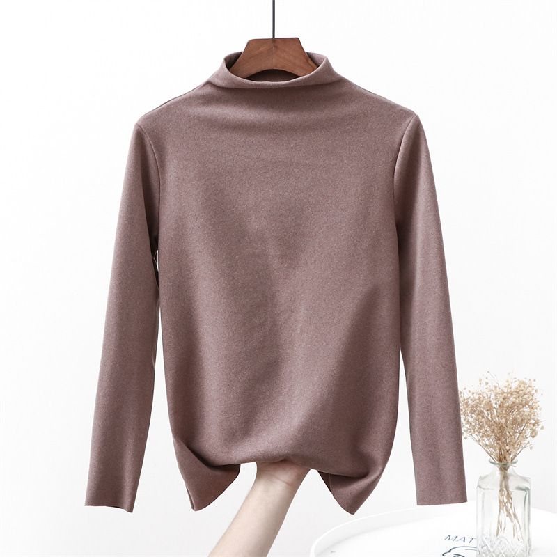 2021 Toamna/Iarna Nouă Tricou German din Catifea Termică, Căldură, Confort Fără Urme, Culoare Unică, Bază, Guler Jumătate Înalt, Casual, Lung_voghion.com