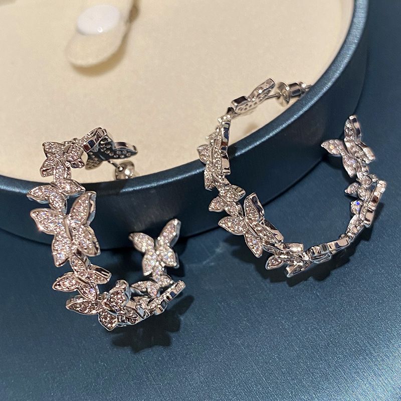 Boucles d'oreilles papillon Cao Shi en diamant pour femmes, élégantes et douces, accessoires de charme européens et coréens_voghion.com