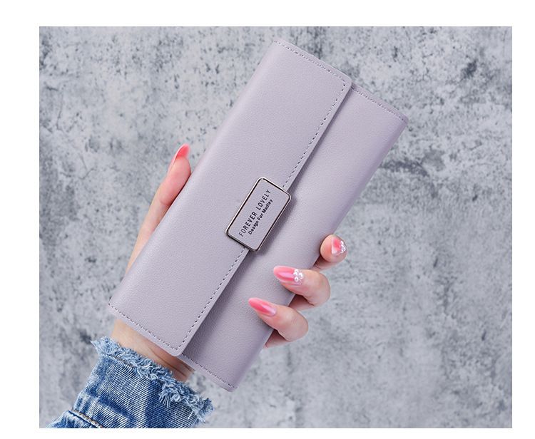 Cartera de mujer estilo coreano con tres pliegues, larga, a cuadros, con broche, con múltiples ranuras para tarjetas, de piel sintética, tarjetero_voghion.com