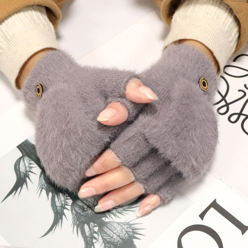 Gants d'hiver chauds en peluche pour femmes, mitaines sans doigts, épais, résistants au froid, célébrités d'Internet_voghion.com