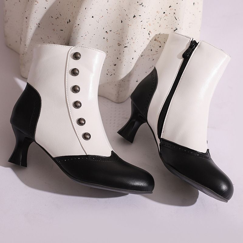 Damen Stiefeletten Herbst Winter Kurze Stiefel Farbblock Mitte Der Wade Mit Nieten Roman Dicker Mittelhoher Absatz Martin Brogue Damen S Stiefel Größe_voghion.com