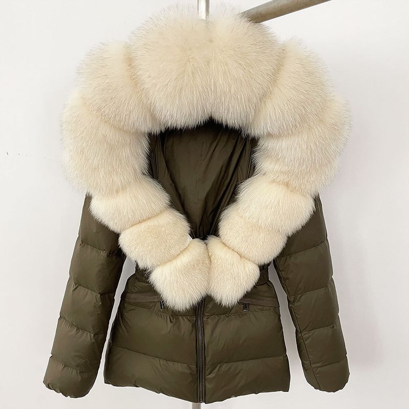 Nuovo stile caldo del commercio estero, giacca corta da donna con collo in vera pelliccia di volpe, giacca in piumino con vita sottile e spessa_voghion.com