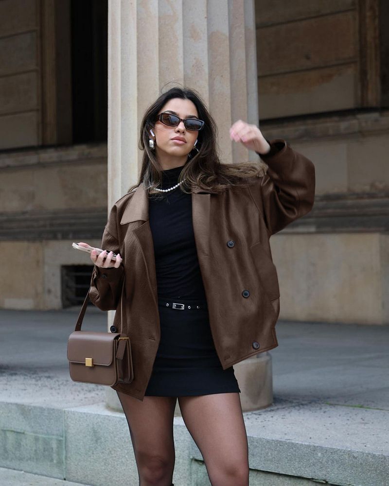Giacca in pelle marrone vintage da donna - Cappotto in PU con risvolto oversize, capospalla invernale retrò chic_voghion.com