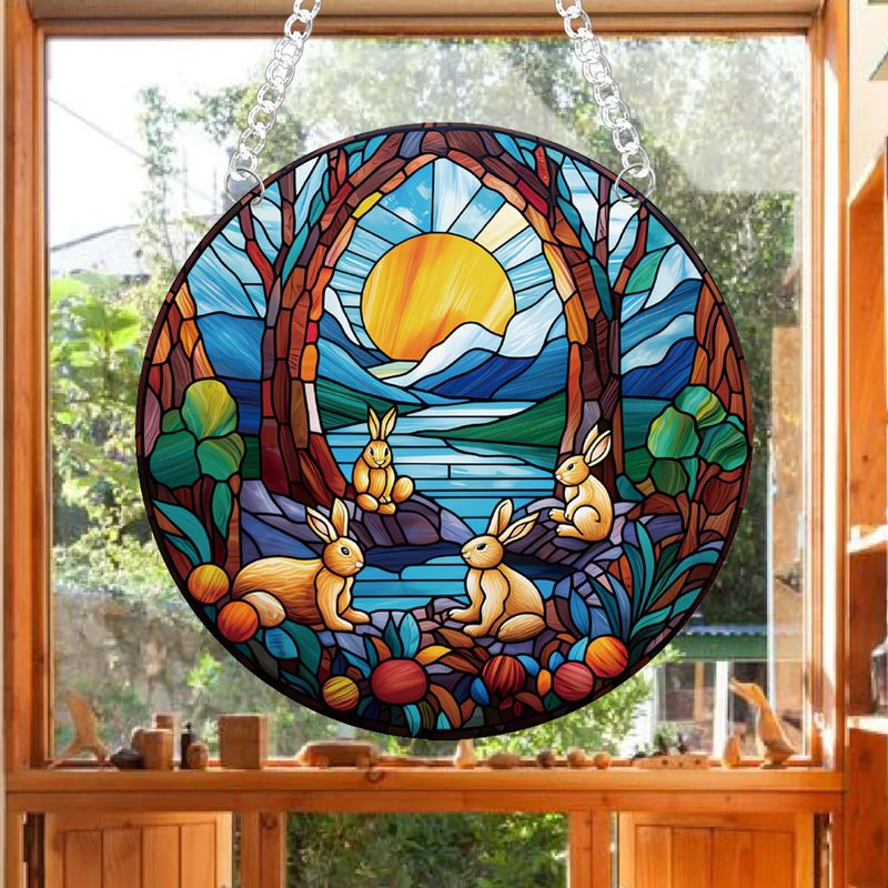 Multiple bird butterfly double-sided printed acrylic Suncatcher home pendants with chains and suction cups_voghion.com