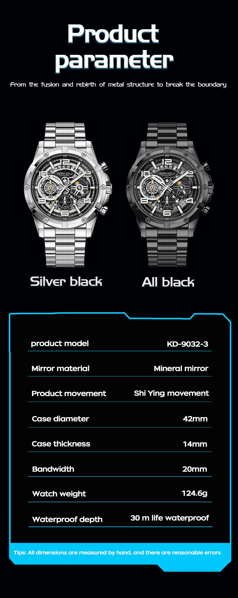Reloj cronógrafo de negocios para hombre con manecillas luminosas, indicador de fecha y correa de acero inoxidable. Elegante caja de 42 mm y resistente al agua hasta 30 m._voghion.com