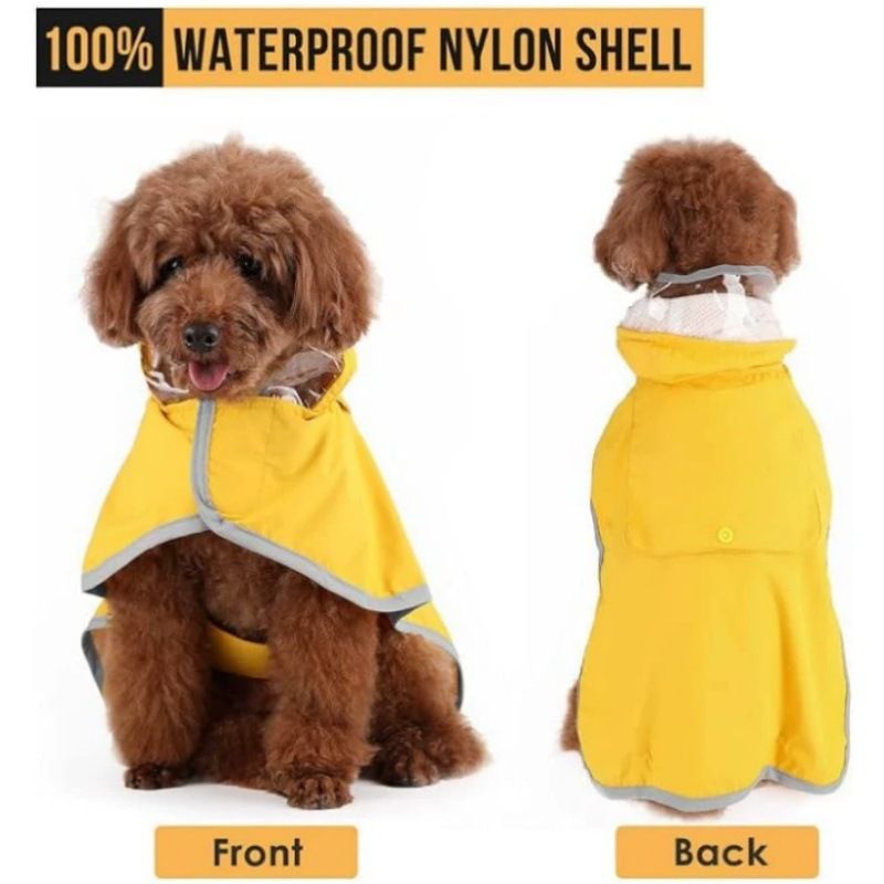 Impermeabile regolabile con cappuccio trasparente a doppio strato con strisce riflettenti e borsa portaoggetti per cani_voghion.com