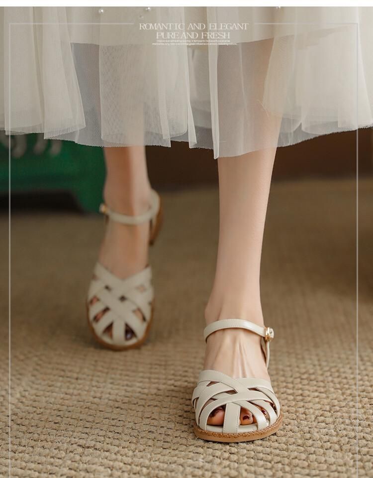 Lancui Französisch Stil Peep-Toe Sandalen Für Frauen Sommer 2025 Neue One-Strap Nischen Design Römische Schuhe_voghion.com