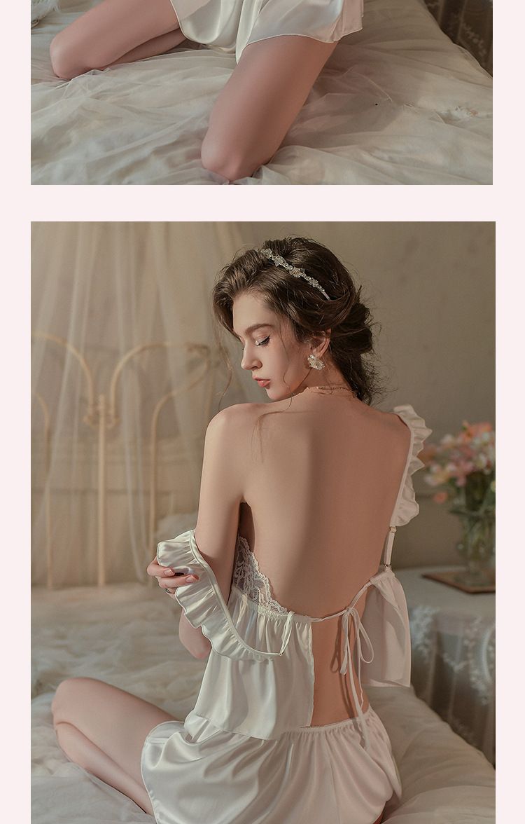 Women's Sleepwears Lace Small Chest Thin Underwear Female Suspender Nightdress Summer Two Piece Set Mood Photo_voghion.com