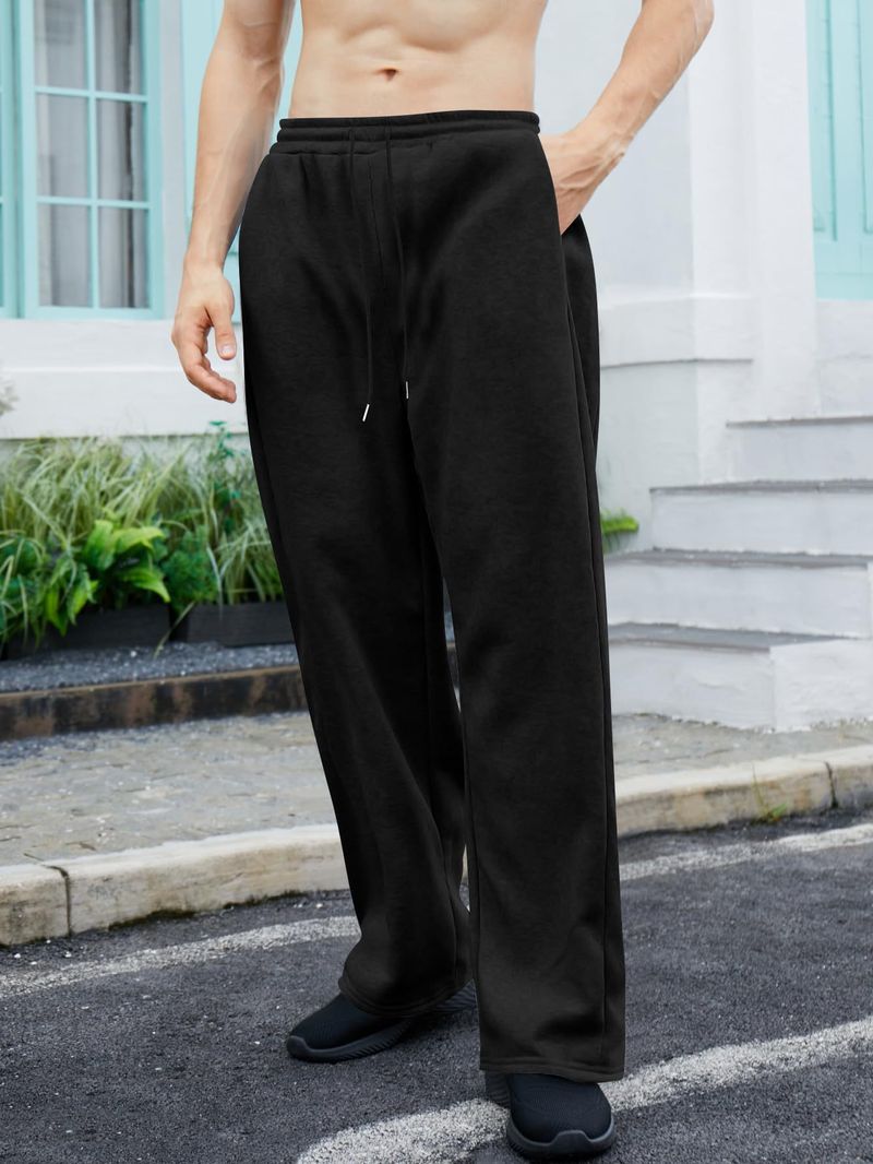 Calça de moletom masculina com cordão, reta, perna larga, bolso solto, calça casual, calça esportiva_voghion.com