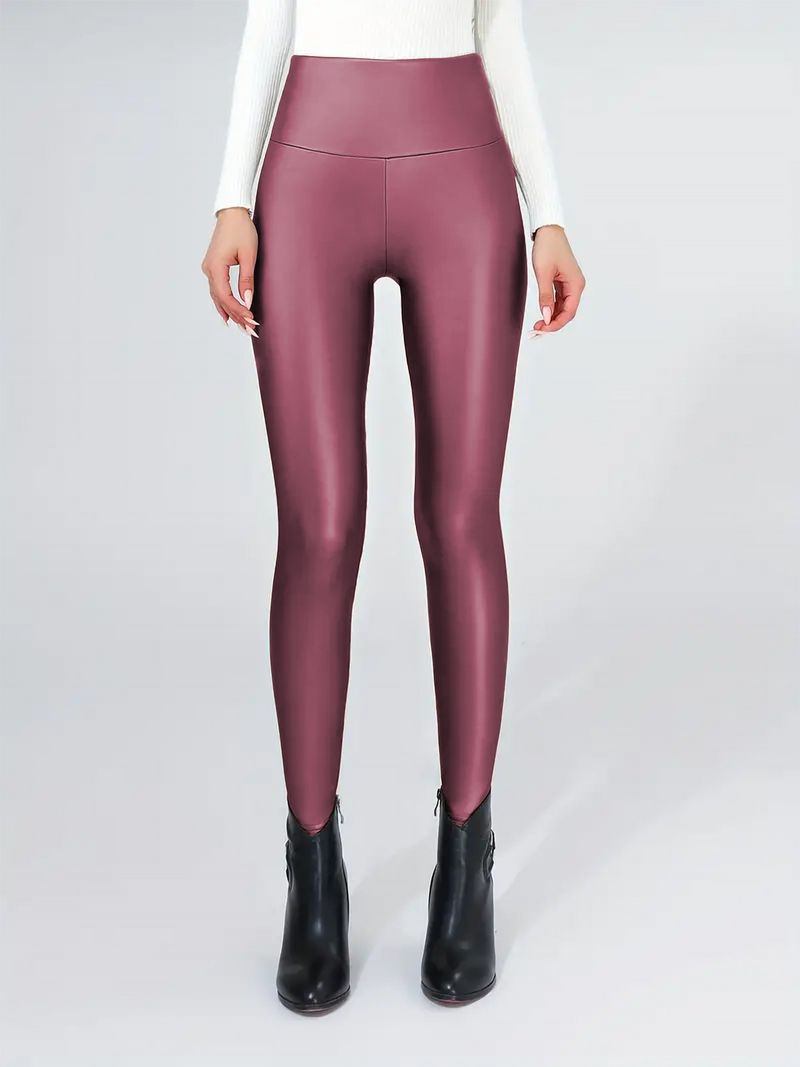 Leggings für Damen, um als Oberbekleidung schlank auszusehen, hoch taillierte, eng anliegende Hose aus dickem PU mit Samt_voghion.com