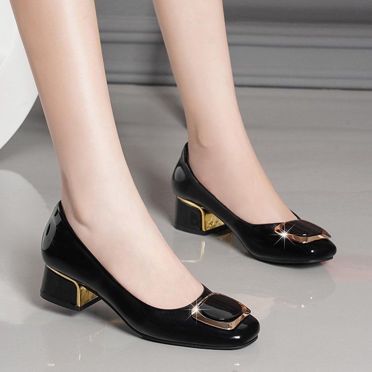 Damenschuhe mit weicher Sohle, rutschfest, flacher Mund, Doudou-Arbeitsschuhe, mittlerer Absatz, dicker Absatz, kleine Lederschuhe_voghion.com