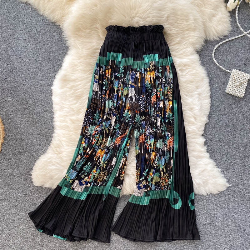 Women's Design Sense Bat-sleeved Shirt Women Loose 100 Heavy Pleated Wide Leg Pants_voghion.com