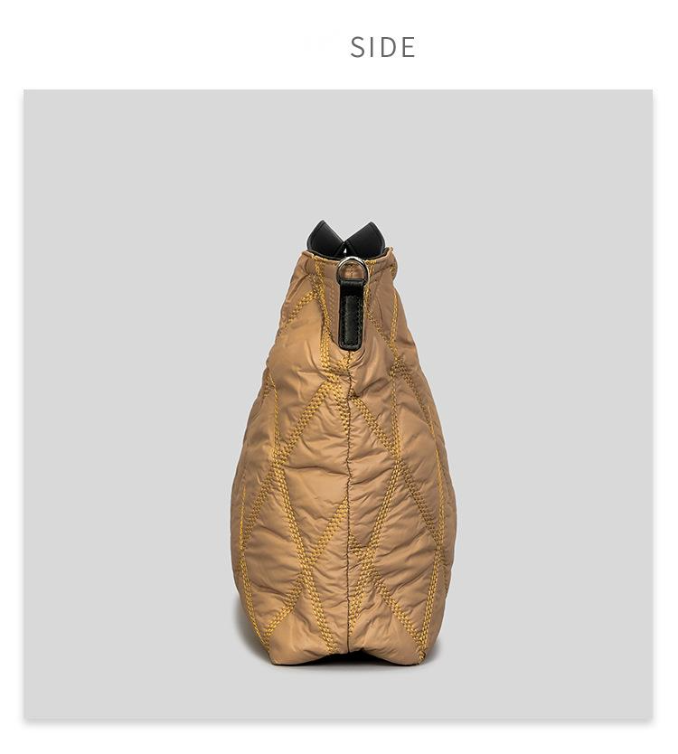 Umhängetasche, einfache, einfarbige, mit Daunen gefüllte Baumwoll-Tragetasche für Herbst und Winter, Damenmode, Diamant-Space-Baumwollhandtasche_voghion.com