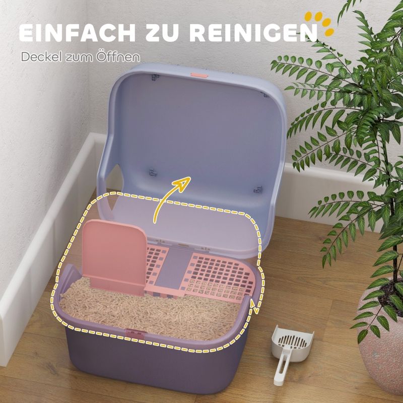 Katzentoilette mit Deckel und Schaufel, leicht zu reinigen, Lila_voghion.com