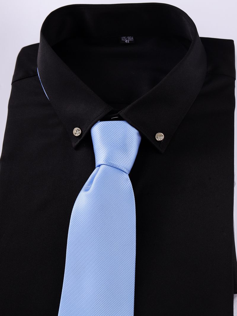 Cravatta nera a righe da uomo, elegante e formale, con cerniera, senza nodo, disponibile in magazzino, da 8 cm, facile da tirare._voghion.com