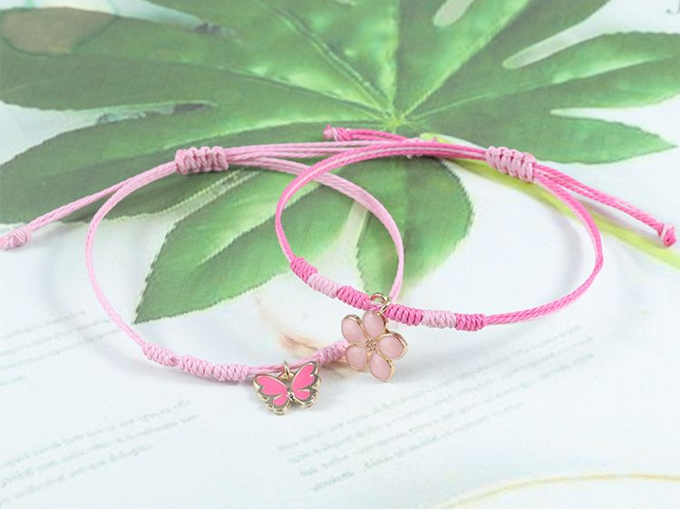Bransoletka pleciona Pink Clover Love z różowym motylem i sznurkiem_voghion.com