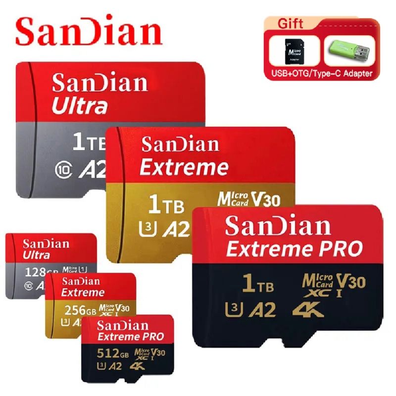 Originele Micro TF 128GB 256GB geheugen Klasse 10 U3 512GB 1TB hoge snelheid mini SD-kaart voor telefooncamera auto DV SLR_voghion.com