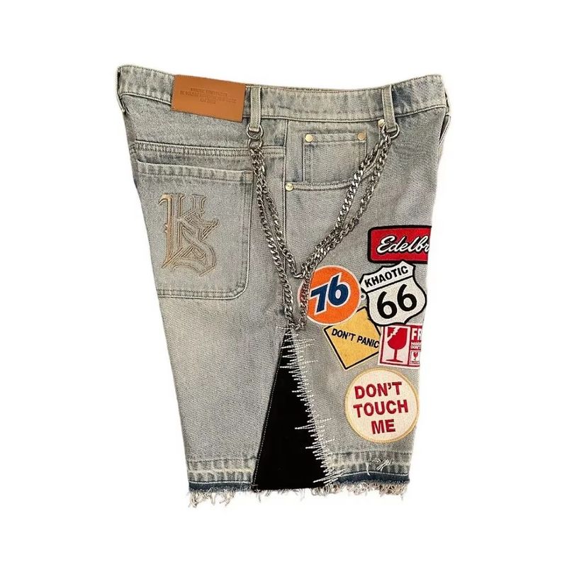 Streetwear Fiess Baggy Denim Männer Frauen Haruku Hip Hop Cartoon Grafik Patch Jean Shorts Gothic Retro Blau Kurze Hosen_voghion.com