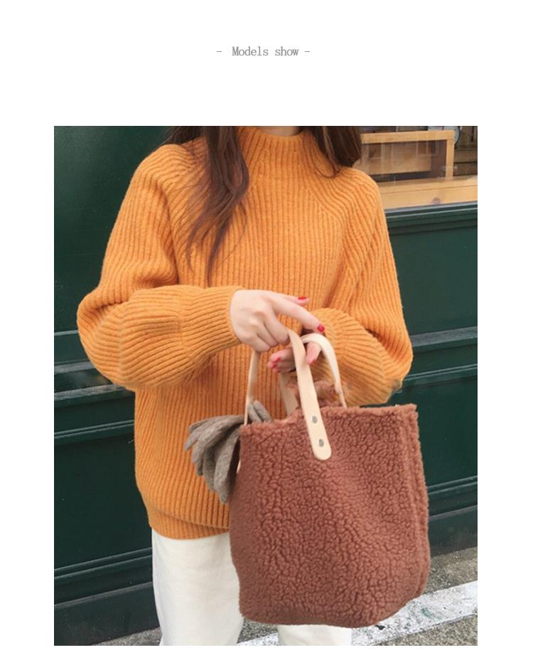 Borsa invernale in peluche a tracolla in lana tinta unita di grande capacità, edizione coreana, semplice e versatile B_voghion.com