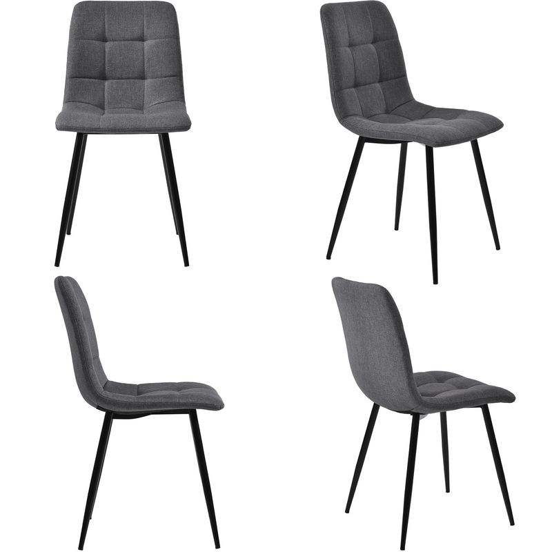117cm Esstisch Mit 4 Stühlen Set, Rechteckiger Esstisch Moderner Küchentisch Set ,Dunkelgrauer Leinen Esszimmerstuhl,Schwarze Tischbeine_voghion.com