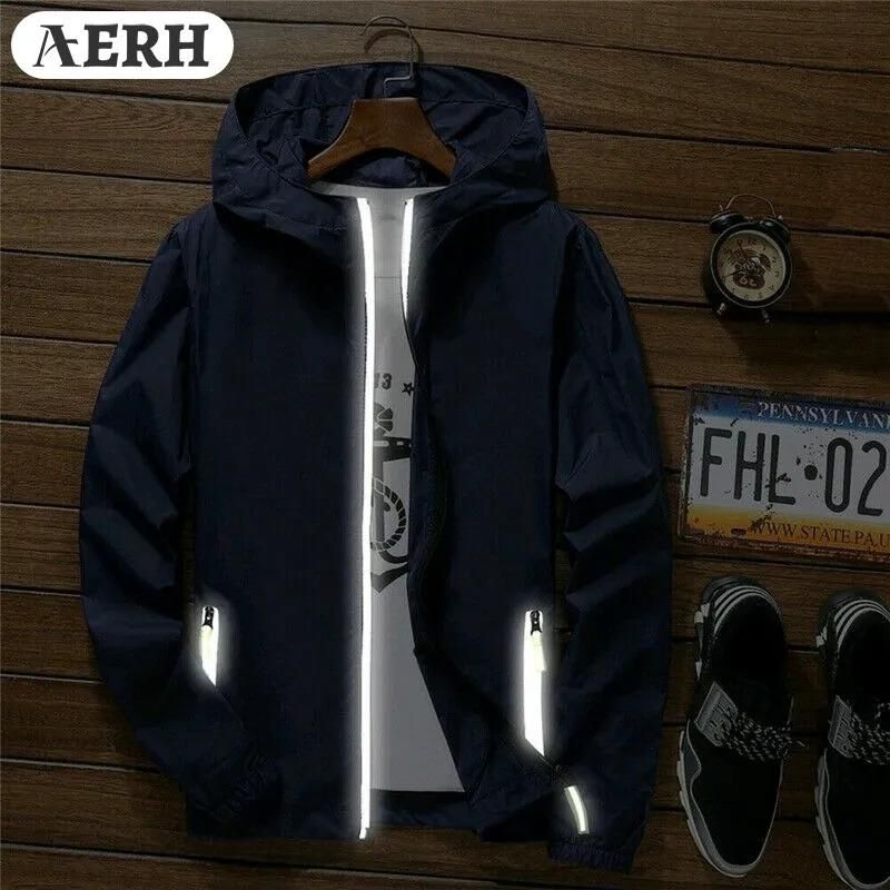 Giacca antivento impermeabile da uomo AERH, con cappuccio e cerniera, ad asciugatura rapida, sportiva_voghion.com