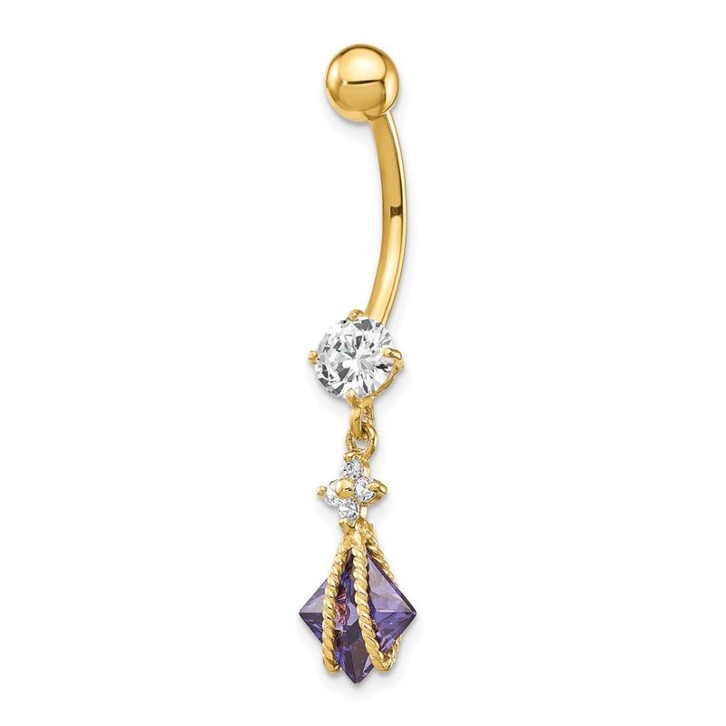 10k Square Amethyst CZ Belly Dangle_voghion.com