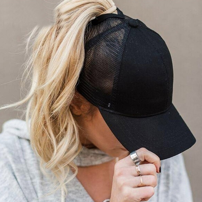 2023 New Ponytail Baseball Cap Summer Women's Adjustable Black Hat Messy Cap Casual Cotton Girl Snapback Mesh Cap_voghion.com