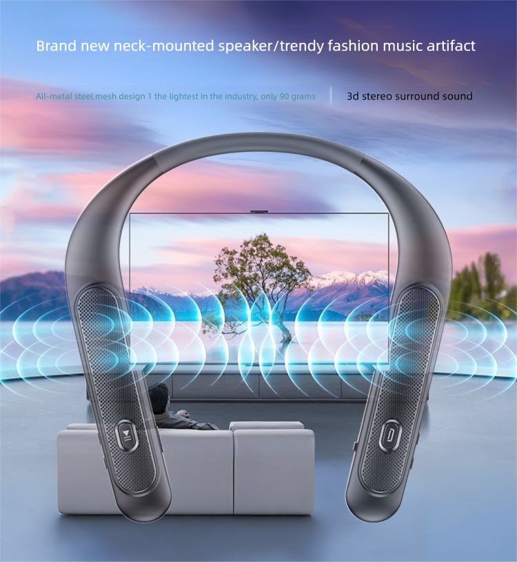 Alto-falante Bluetooth estilo faixa de pescoço, novo dispositivo de música moderno para chamadas, ouvir livros, dirigir, andar de bicicleta,_voghion.com