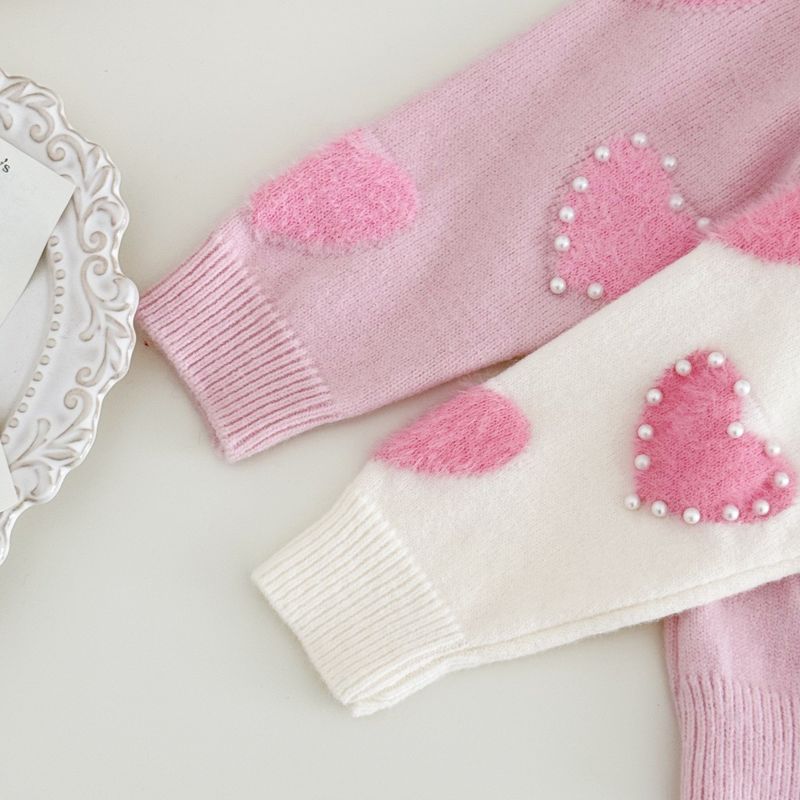 Creme Pullover Gestrickte Pullover 2025 Neue Stil Weibliche Schatz Perle Herz Strickjacke Tutu Rock Schatz Prinzessin Mode_voghion.com