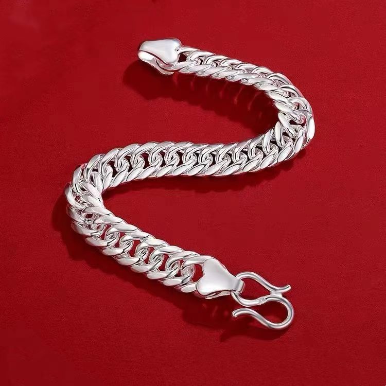 Pure Silver Bracelet Men, Handmade Horsewhip American Cuban Chain, Stylish Ins Style, Non-Fading, Gift For Boyfriend_voghion.com