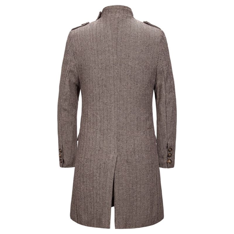 Herrenbekleidung Mantel langer Stil Männer gefälschte zwei Fischgräten-Tweed-Mantel-Trenchcoat_voghion.com