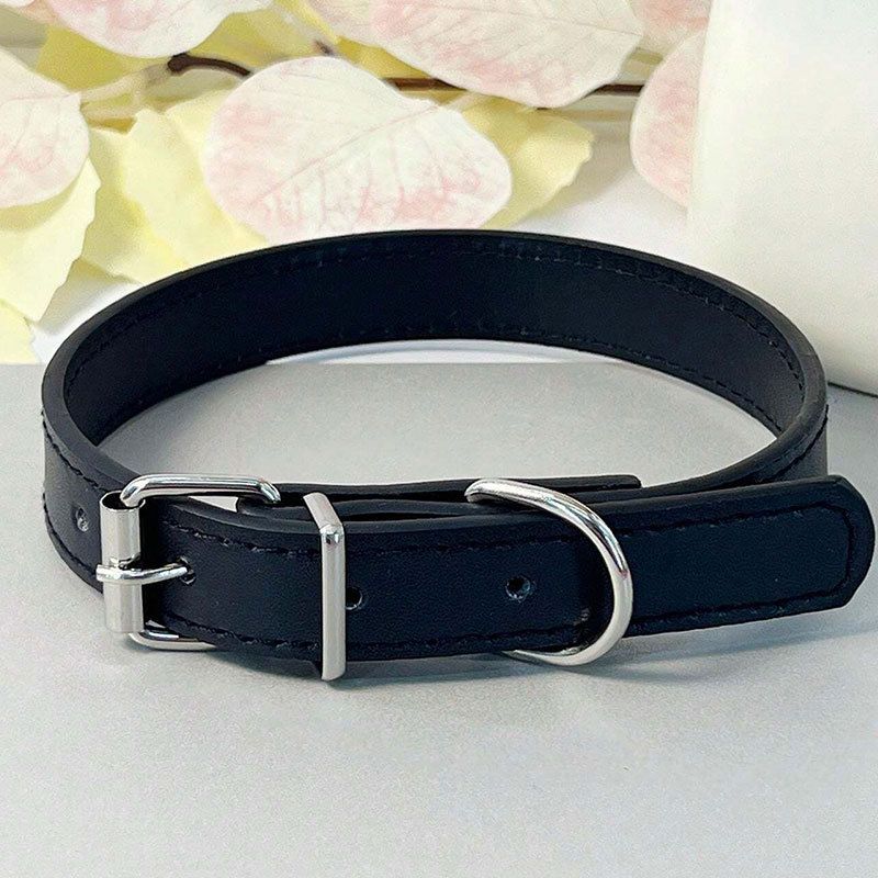 Collare piatto in pelle per cani e gatti, semplice, con campanellino, multicolore, anti-soffocamento_voghion.com