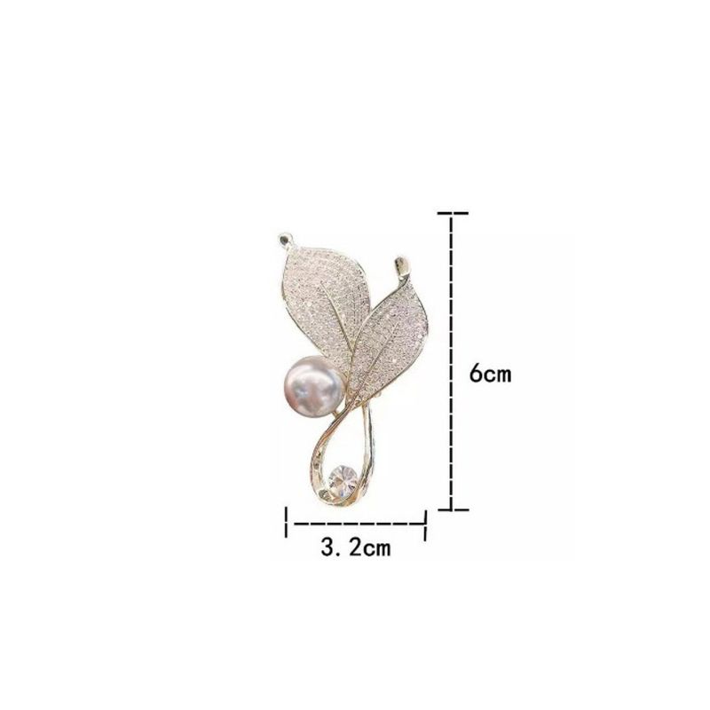 High end and high-end color retention copper inlaid with zircon leaves, gray pearl brooch, temperament, suit jacket,_voghion.com
