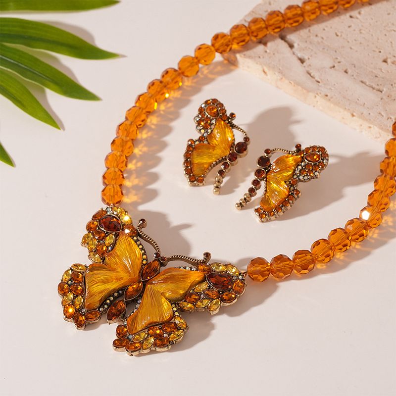 Maillard windshield diamond butterfly collarbone chain plus earrings set_voghion.com