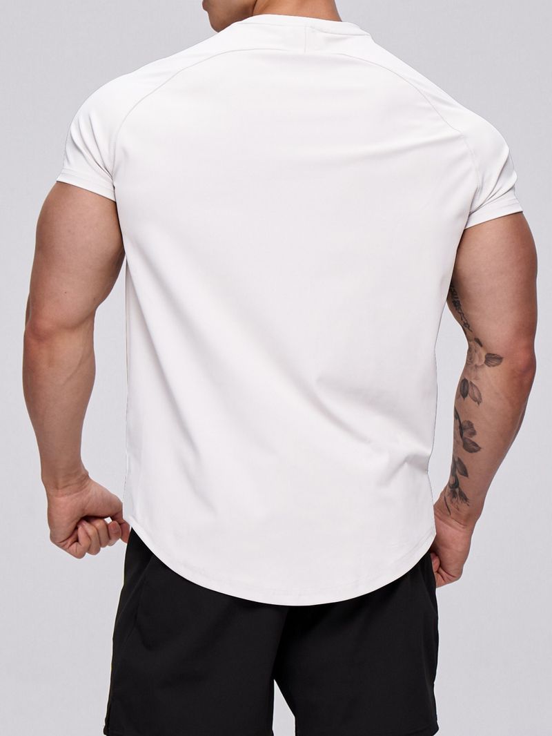 Nova camiseta de secagem rápida masculina, cor sólida, fitness, manga curta, camiseta de verão, corrida, esportes, roupas de secagem rápida_voghion.com