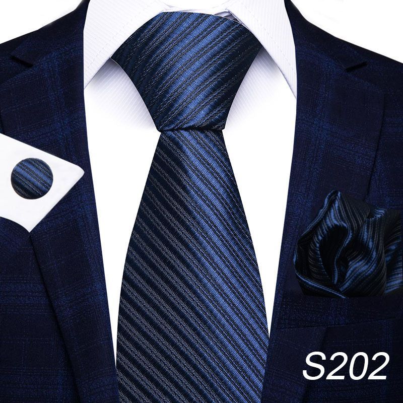 Corbata de seda de poliéster de alta calidad unisex para hombre, corbata formal de color sólido, bolsillo, toalla, gemelos, juego de jacquard_voghion.com