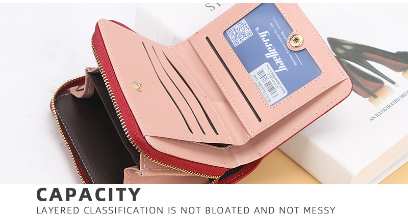 Portefeuille court pour femmes, version baellerry, avec plusieurs fentes pour cartes, porte-monnaie pour permis de conduire, sac pour femmes à bouton pompon à la mode_voghion.com