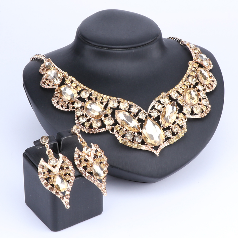 Set di gioielli da donna, da sposa, collana e orecchini pendenti con cristalli a goccia d'acqua a forma di goccia d'acqua_voghion.com