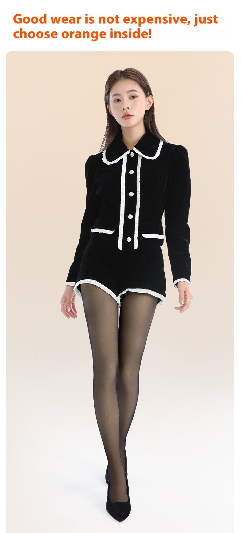 Innenholz Orange Seide Nacktes Bein Artefakt Einlagig Schwarz Transparent und Samt Herbst/Winter Nackt Damen Bottom_voghion.com