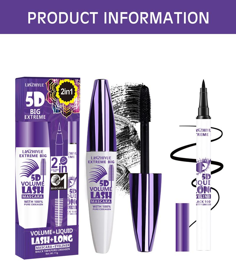 Mascara LANZHIYUE Mascara Eyeliner Set Mascara Eyeliner Anti-Sbavatura Mascara Curling e Allungante Set Due Pezzi_voghion.com