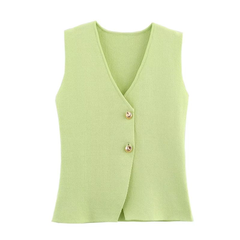 Gilet in maglia con bottoni dorati + gonna a pieghe patchwork piccola da donna ZA Style_voghion.com