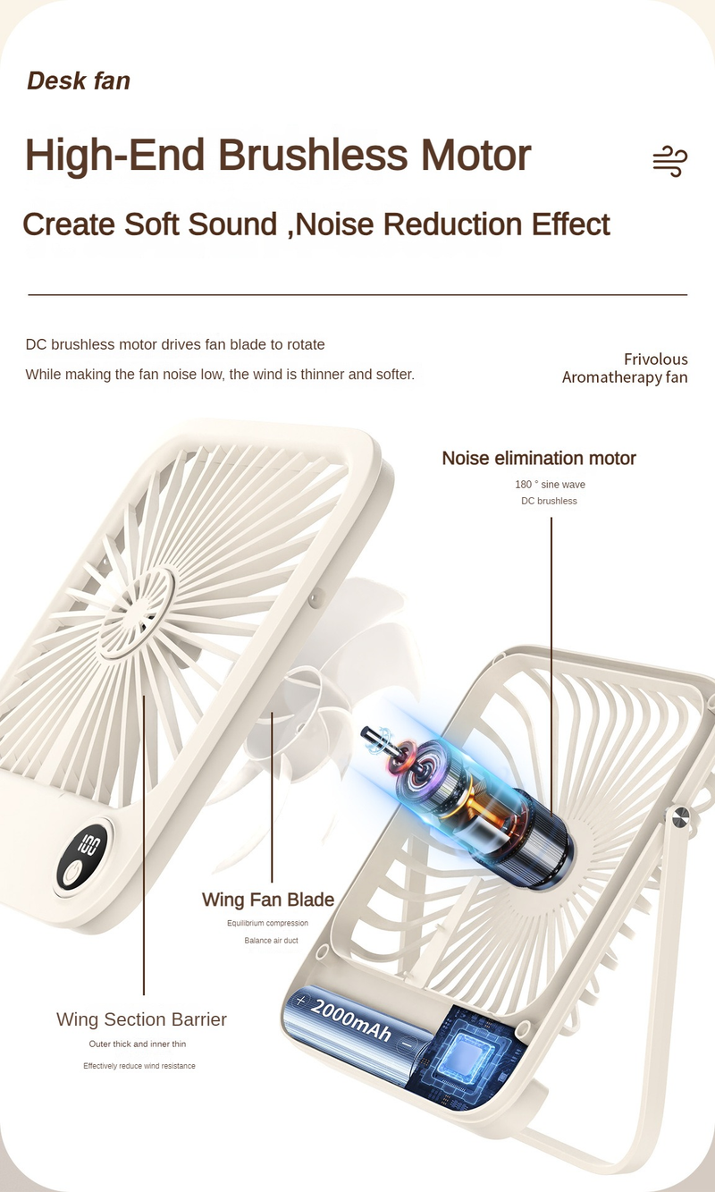 Desktop Small Portable Outdoor Office USB Folding Digital Display Ultra Slim Fan_voghion.com
