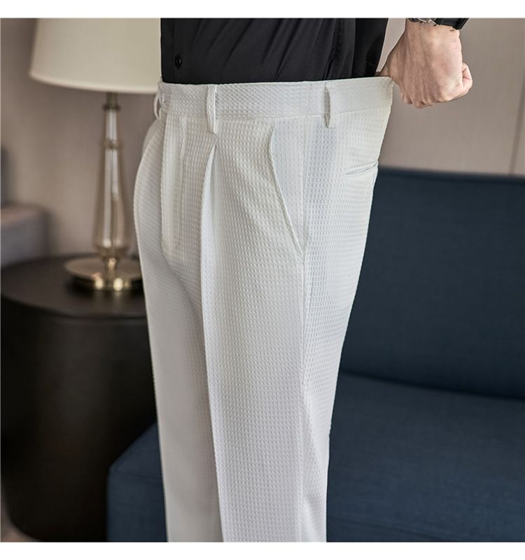 Nuovi pantaloni da uomo pantaloni casual in tessuto waffle di qualità alla moda pantaloni casual in vita elastica di fascia alta_voghion.com