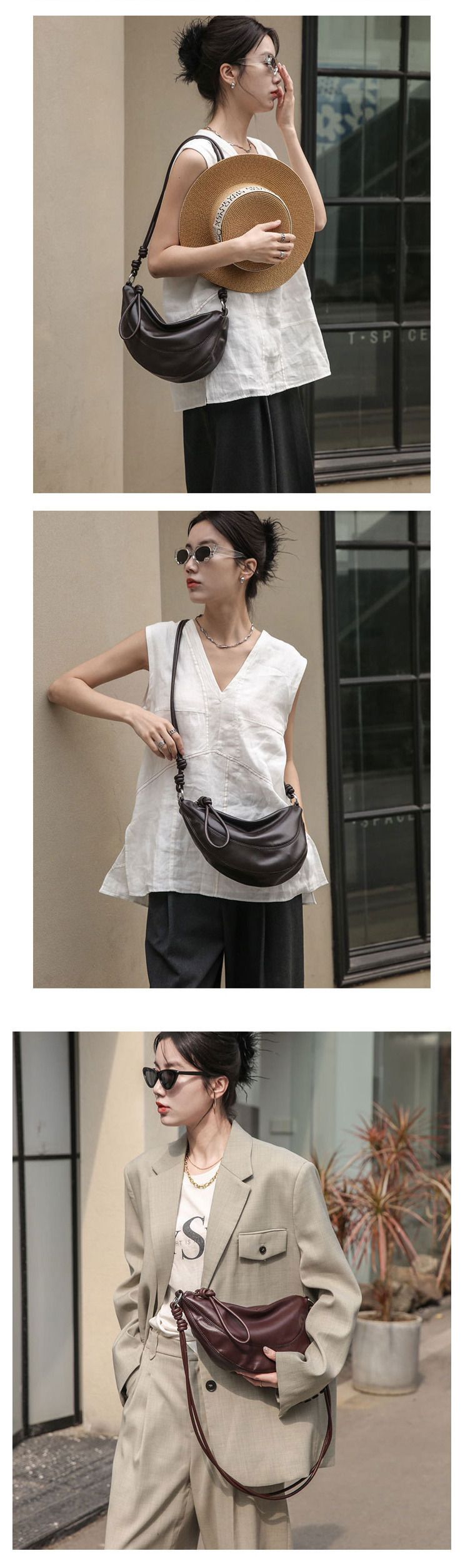 Borsa a tracolla in pelle di mucca di nicchia, nuova vera pelle per donna, a forma di mezzaluna, di alta qualità, con sensazione di sella b,_voghion.com