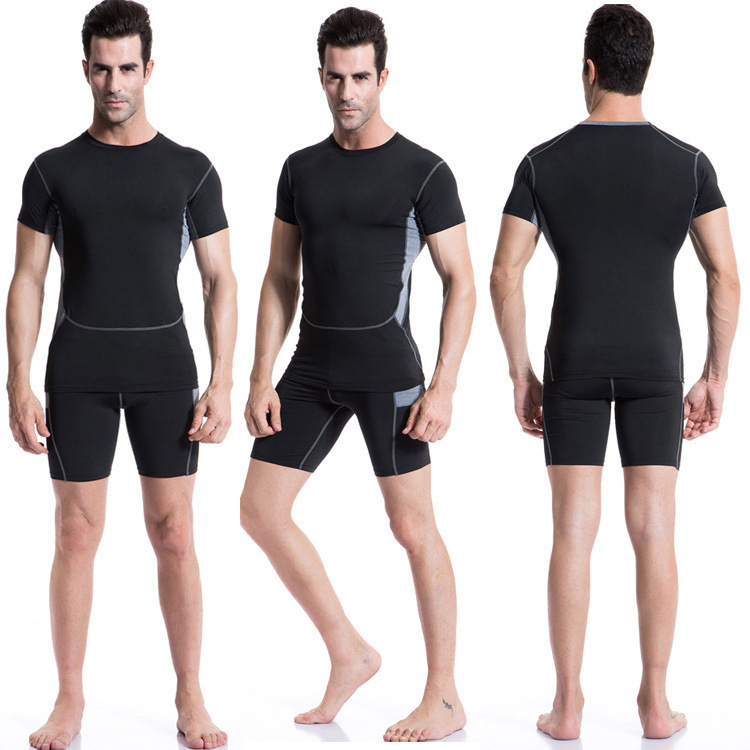 Ανδρικά ρούχα Running fitness Φορέστε ελαστικό αθλητικό κολάν γρήγορο στέγνωμα προπόνηση γυμναστικής μπάσκετ γυμναστική με κοντομάνικη βάση_voghion.com