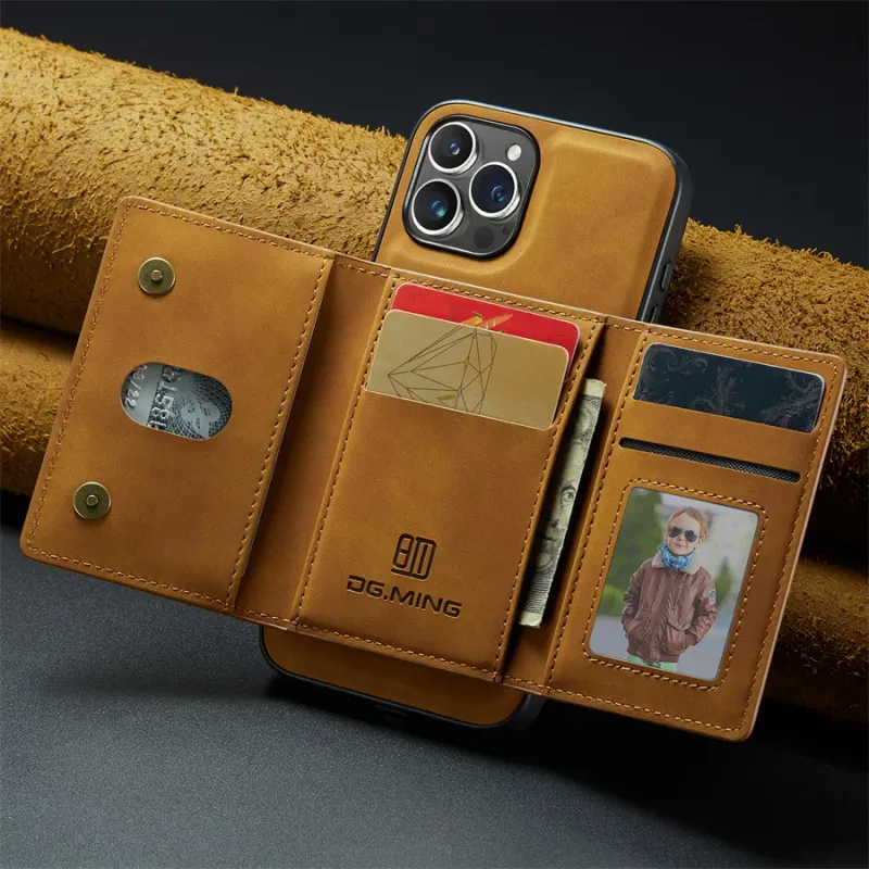 2IN1 Removable Leather Card Holder Wallet Phone Case For IPhone 16 15 14 Pro Max Plus ForiPhone Retro Business Shockproof Cover_voghion.com