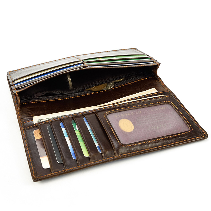 Miesten vintage-lohikäärme aitoa nahkalompakko Ruskea lehmännahkainen pitkä bifold Ketjulompakko puhelintaskulla muotipitkä_voghion.com