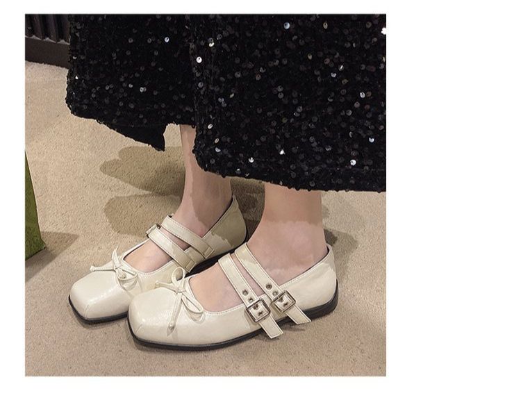 Scarpe da donna con fiocco, delicate e carine, monostrato, con cinturino con fibbia e gonna, stile principessa Mary Jane_voghion.com