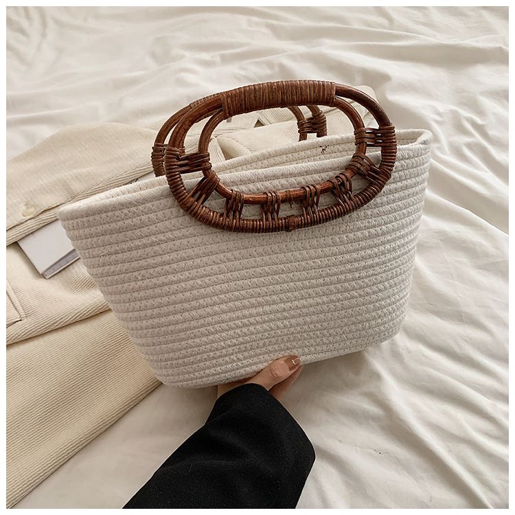 Ny nischdesignad handväska med stor kapacitet, minimalistisk och elegant vävd tygväska för kvinnor med strandgräs_voghion.com